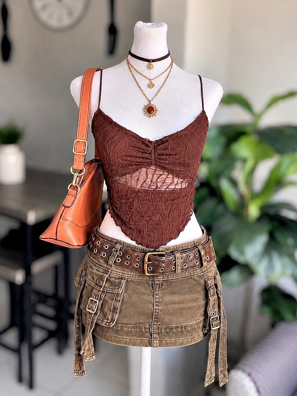 SHEIN Size 4 Y2K Mesh Ruched Handkerchief Crop Top Lace-Up Back